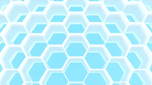 浅蓝色背景上的白色六边形 几何蜂窝背景 3D渲染 — 图库照片