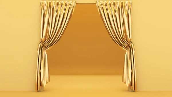 gold curtains on a gold background,mock up stage for product presentation,3d rendering