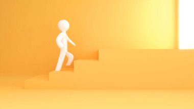 başarıya doğru adım, hedefe yolculuk, sarı arka plandaki koridor merdivenleri, 3D görüntüleme