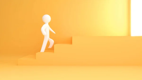 Step Success Journey Goal Corridor Stairs Yellow Background Rendering — Foto Stock