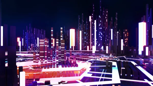 future technology city illustration,cyberpunk city,Connecting cities in the tech world,3d rendering