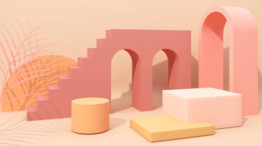 Pastel renklerde kaide, ürün sunumu için podyum oluşturun, 3D görüntüleme