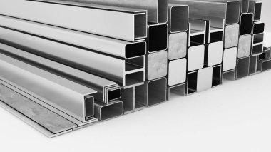 Steel for construction and industry on a white background,Commodity steel is used in the construction business.,3d rendering