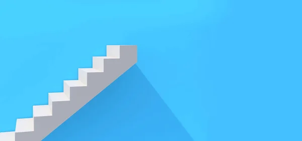 蓝色背景上的白色楼梯 达到目的的楼梯 3D渲染 — 图库照片