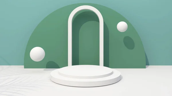 White Circle Mokiert Sich Produktproben Platzieren Auf Pastellgrünem Hintergrund Mock — Stockfoto