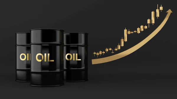 Oil barrel on black background and stock price chart rising,Oil prices affect travel and transportation finance businesses.,Energy costs in business,3d rendering