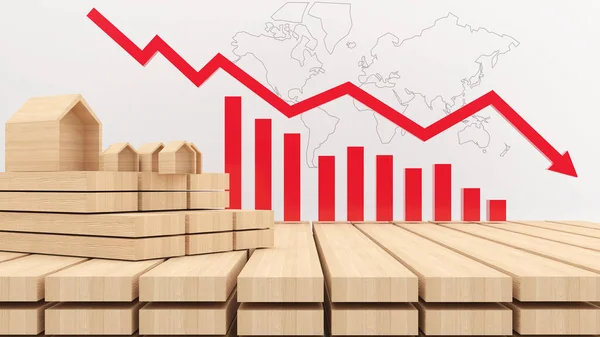 Wood Materials Building House Falling Price Logs Timber Prices Fall — Stockfoto