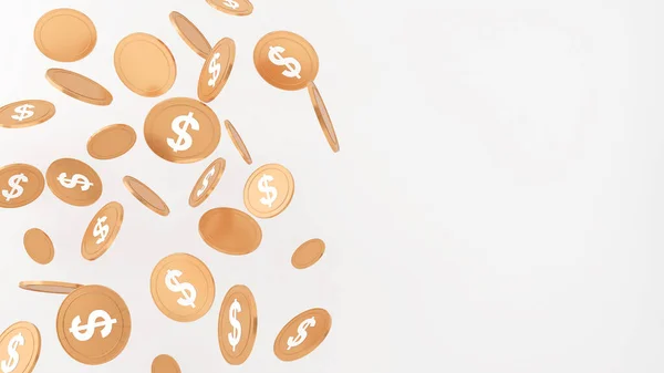 Gold Coins Floating White Background Dollar Coins Savings Rendering — Stockfoto