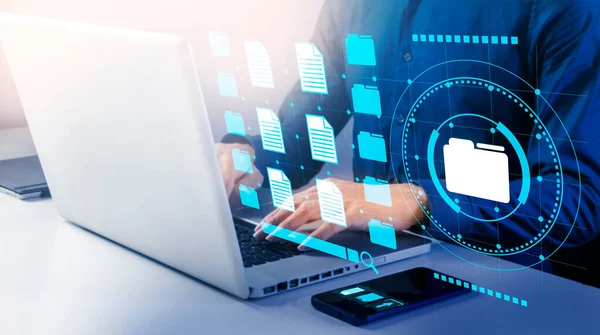 Businessman look up documents and sort items for efficiency.,Systematic search document information concept.