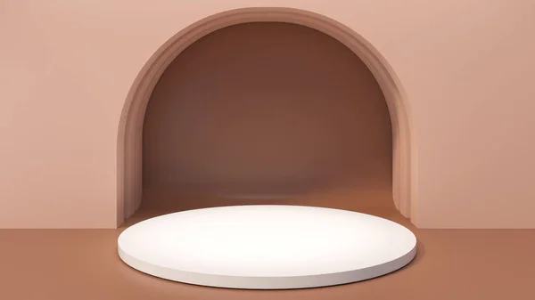 White Pedestal Curved Background Gradient Brown Mock Podium Product Presentation — Fotografia de Stock