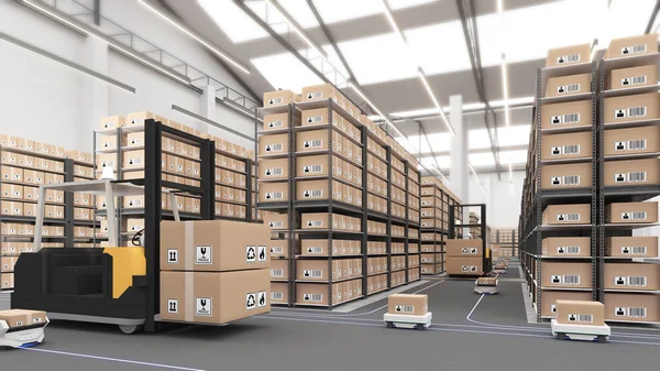 Robotic Transportation Cargo Handling Automation Product Management Automated Warehouse Management — Stockfoto