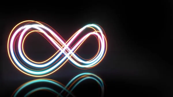 Abstract background neon infinity light lines on black background,movement of light trails,3D rendering