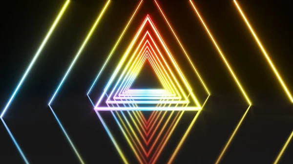 Abstrato Tecnologia Fundo Triângulo Linha Neon Luz Fundo Renderização — Fotografia de Stock