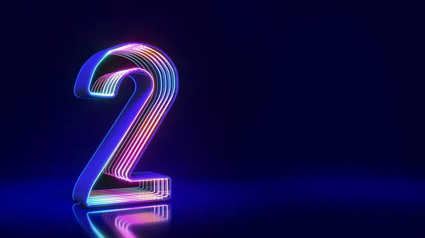 Number Two Sci Style Neon Lights Dark Blue Background Rendering — 스톡 사진