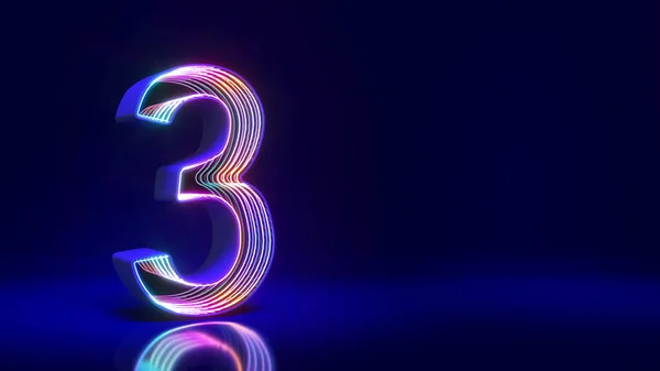Number Three Sci Style Neon Lights Dark Blue Background Rendering — Stock Photo, Image
