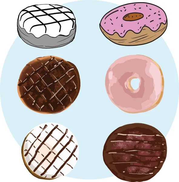 Outline Bakery Donut Cartoon Donut Drawing Set Illustration — Stock Vector