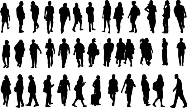 Shadow People Various Gestures Vector Silhouettes Men Women —  Vetores de Stock