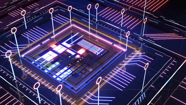 Абстрактне Технологічне Тло Концепція Передачі Даних Науково Фантастична Структура Чипів — стокове фото