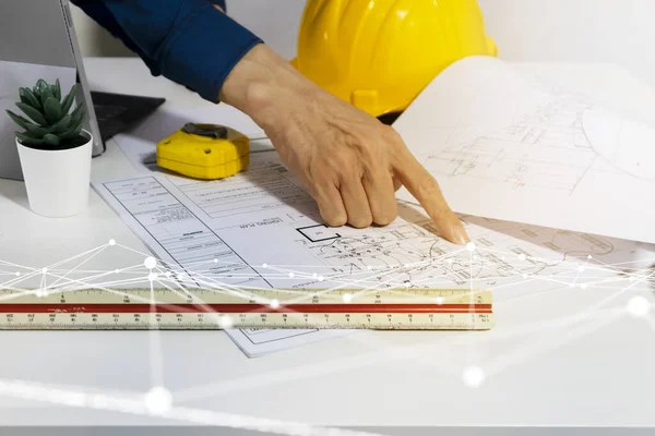 Engineers Plan Construction Effective Budgeting Time Management House Plans Construction —  Fotos de Stock