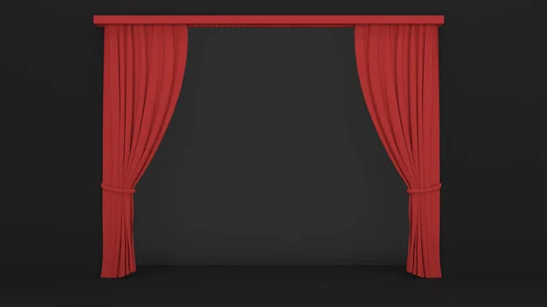 Empty black walls with red curtains and dark floors.,A mockup for inserting text or images.,3d rendering