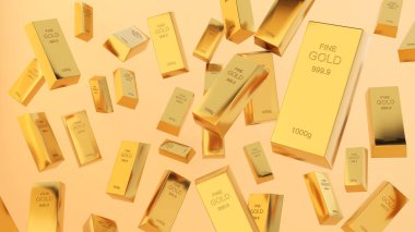 Gold bars 1000 grams pure gold on gold background,business investment and wealth concept.wealth of gold,3d rendering