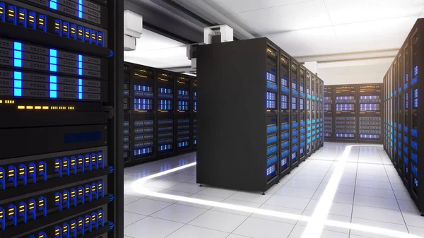 Shot Data Center Multiple Rows Fully Operational Server Racks Modern — ストック写真