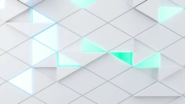 Diamond Pattern White Background Science Technology Concept Green Neon Light — Fotografia de Stock