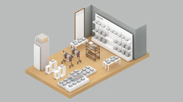 Isometric view of a clothing store,shopping malls, 3d rendering.