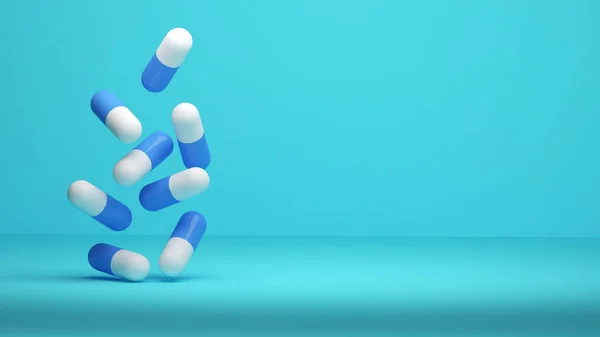 Drug Production Medical Use Drug Blue Background Medicine Rendering — Foto Stock