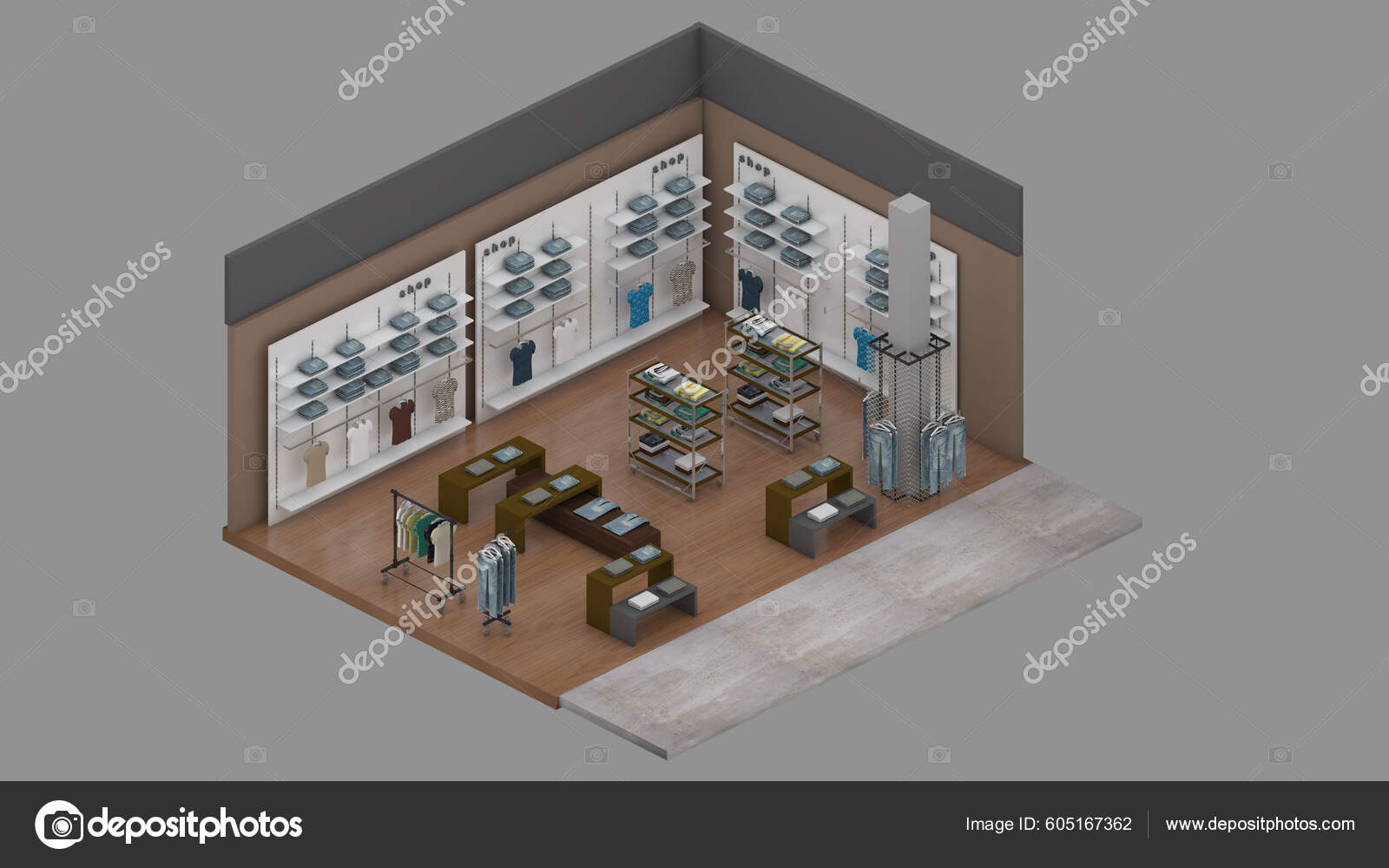 Isometric View Clothing Store Shopping Malls Rendering — Stock