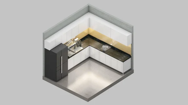 Isometric View Kitchen Residential Area Rendering — Photo