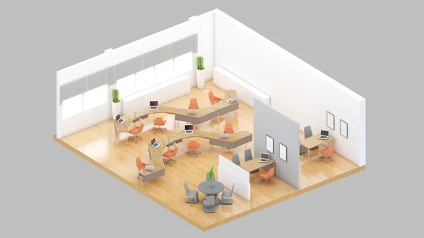 Isometric View Office Area Working Manager Room Rendering — Stock fotografie