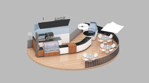 Isometric View Coffee Shop Bakery Shop Rendering — Zdjęcie stockowe