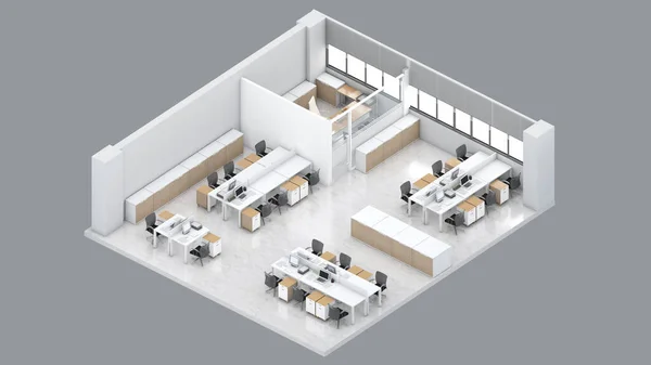 Isometric View Office Area Working Manager Room Rendering — Zdjęcie stockowe