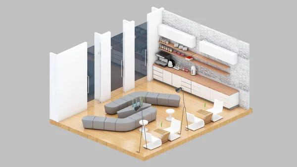 Isometric View Pantry Waiting Area Office Space Rendering — Φωτογραφία Αρχείου