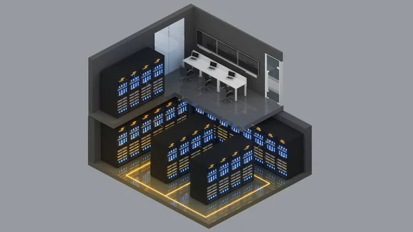 Isometric View Small Server Room Control Room Data Center Multiple — Stock fotografie