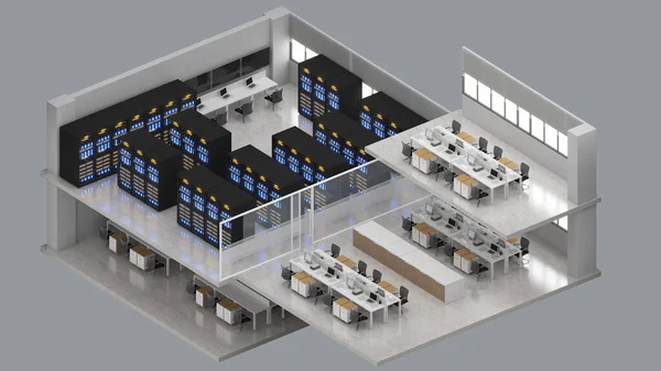 Isometric View Office Space Large Server Room Data Center Multiple — Stockfoto