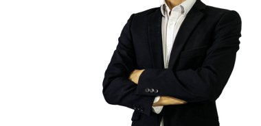 Beyaz arka planda yüzü olmayan bir iş adamı.