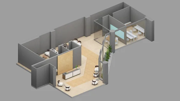 Isometric View Lobby Area Working Area Public Space Rendering — Stock Photo, Image