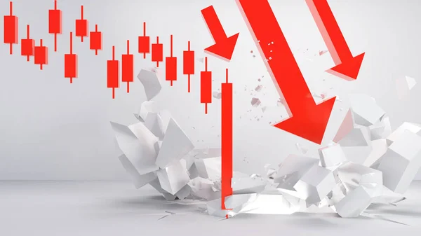 Red Arrow Shot Ground Shattered Stock Market Crash World Economy — Foto de Stock