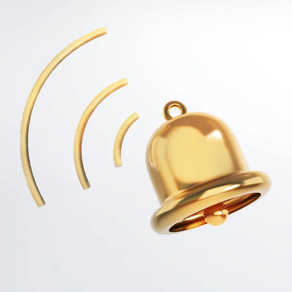 Golden Bell White Background Notification Rendering — Stock Photo, Image