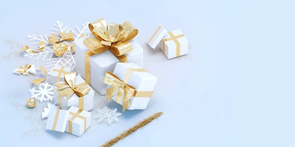 Golden gift box festival celebration,golden christmas gift box on a light blue background,3D rendering