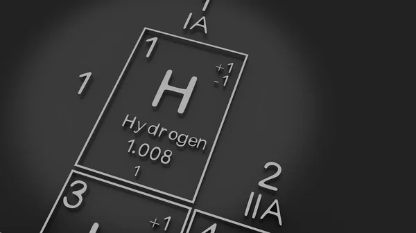 Hydrogen on the periodic table of the elements on black blackground,history of chemical elements, represents the atomic number and symbol.,3d rendering
