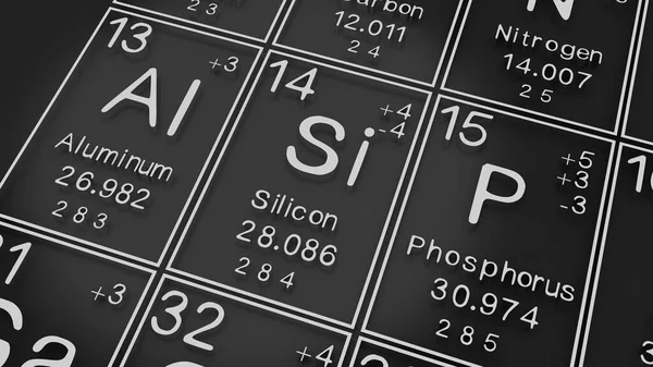 Aluminium Silizium Phosphor Auf Dem Periodensystem Der Elemente Auf Schwarzem — Stockfoto