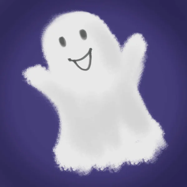Fantasma Bianco Halloween Sfondo Viola Illustrazione — Foto Stock