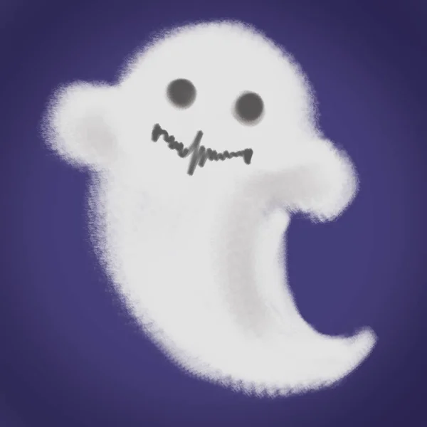 Fantasma Blanco Halloween Sobre Fondo Púrpura Ilustración — Foto de Stock