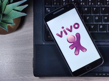 Akıllı telefon ekranında Vivo logosu var. Vivo, Telefnica Brasil 'in ticari markasıdır ve sabit bir telefon imtiyazıdır..