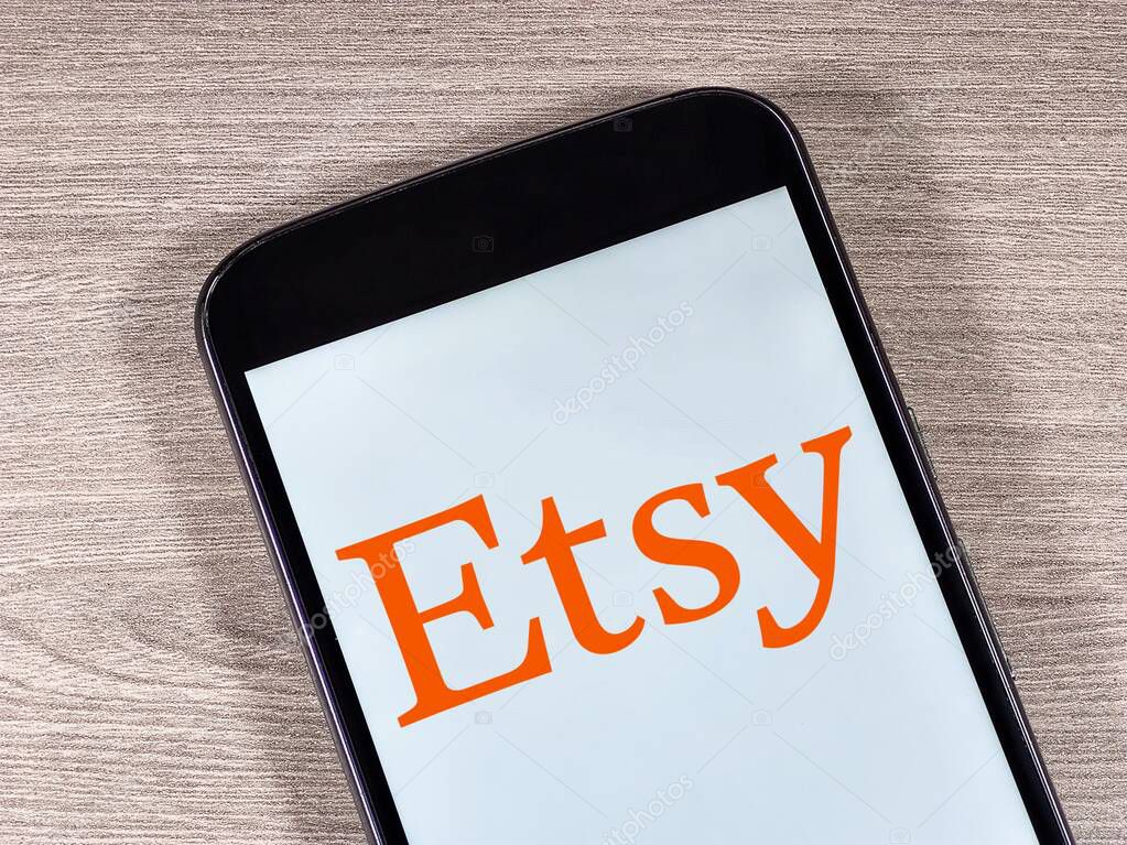 Etsy logo on the smartphone screen. Etsy is an e-commerce site.