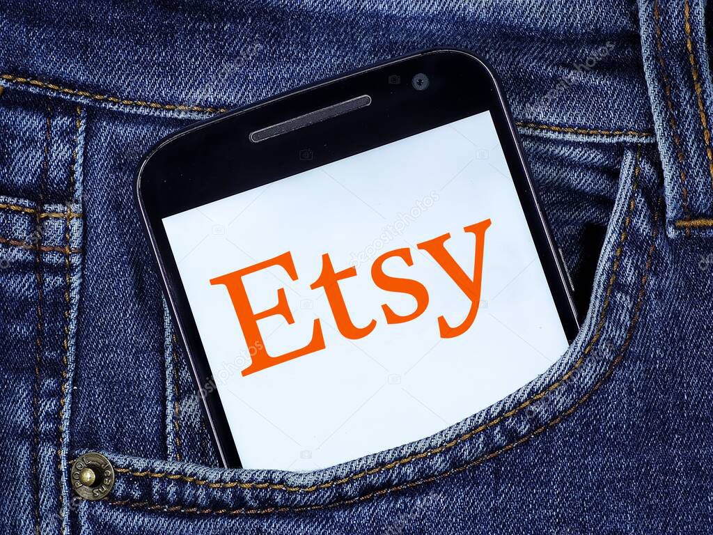 Etsy logo on the smartphone screen. Etsy is an e-commerce site.