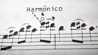 Hareketi durdur. Nota parçaları, geniş bir manzara. Müzik arkaplanı.